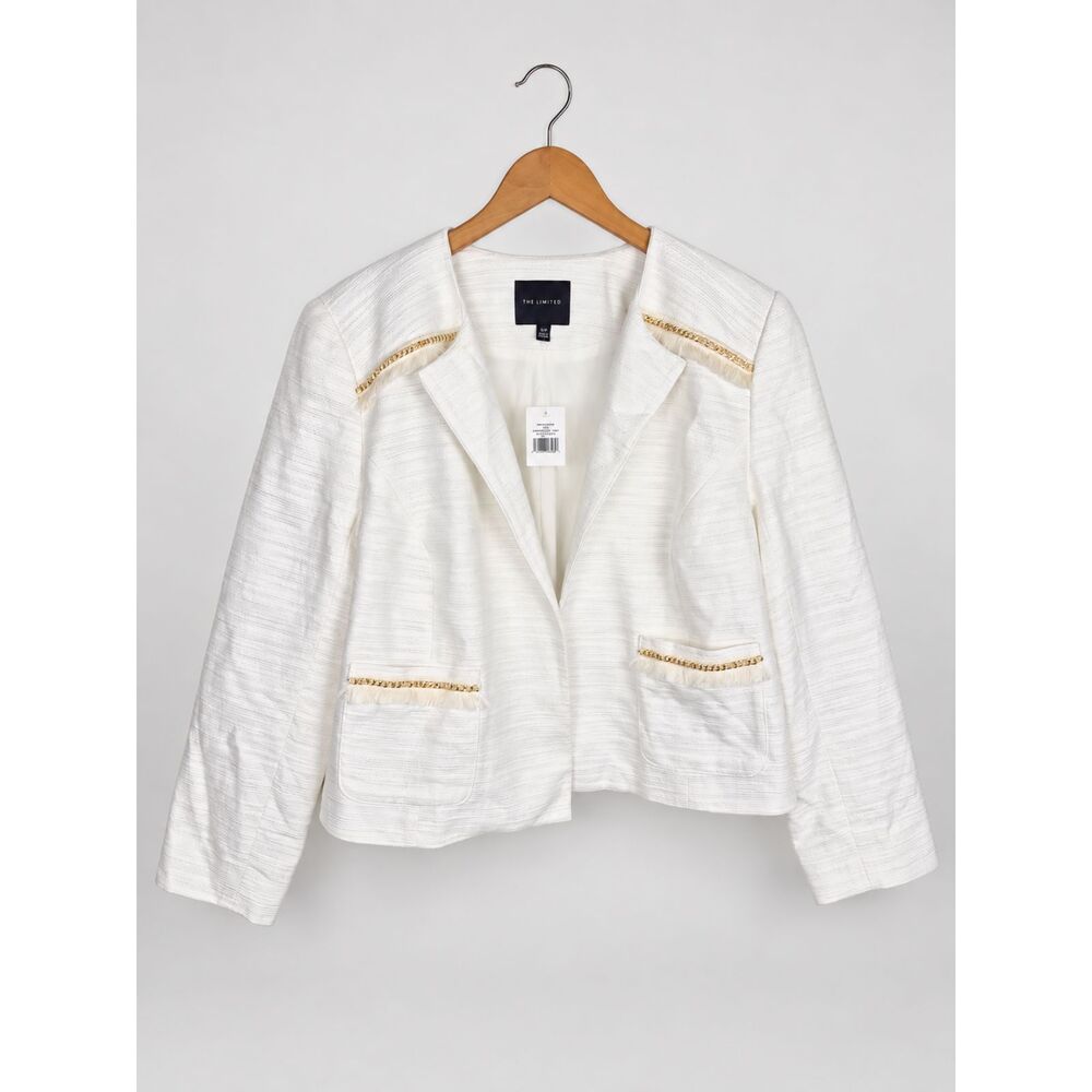 NWT The Limited Marshmallow Tweed Blazer Gold Chain Fringe Linen Plus Size 18W